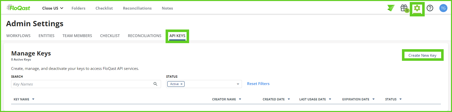 FloQast Admin Settings