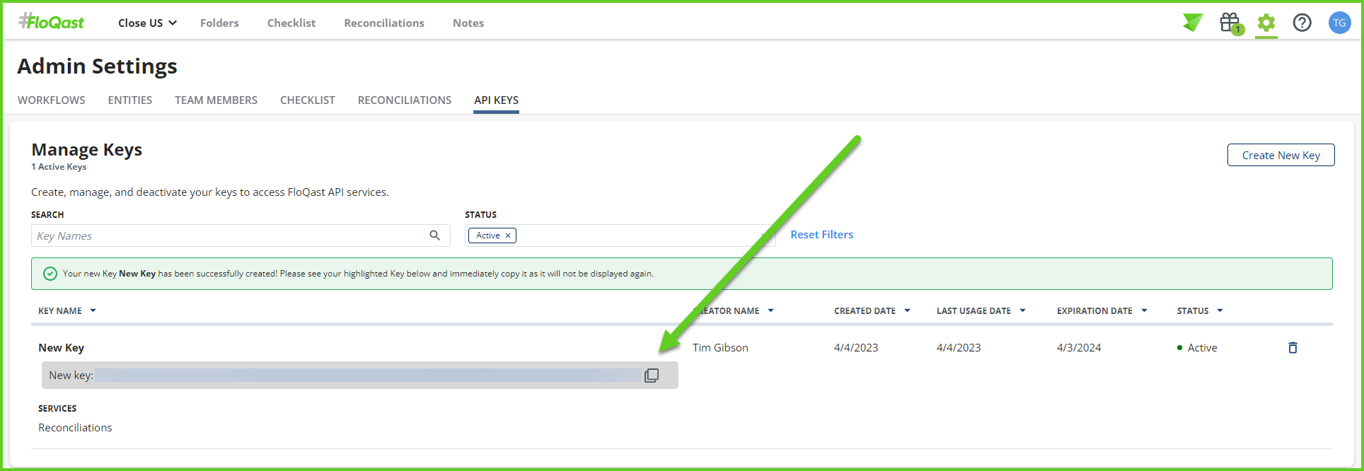 API Key Admin Settings