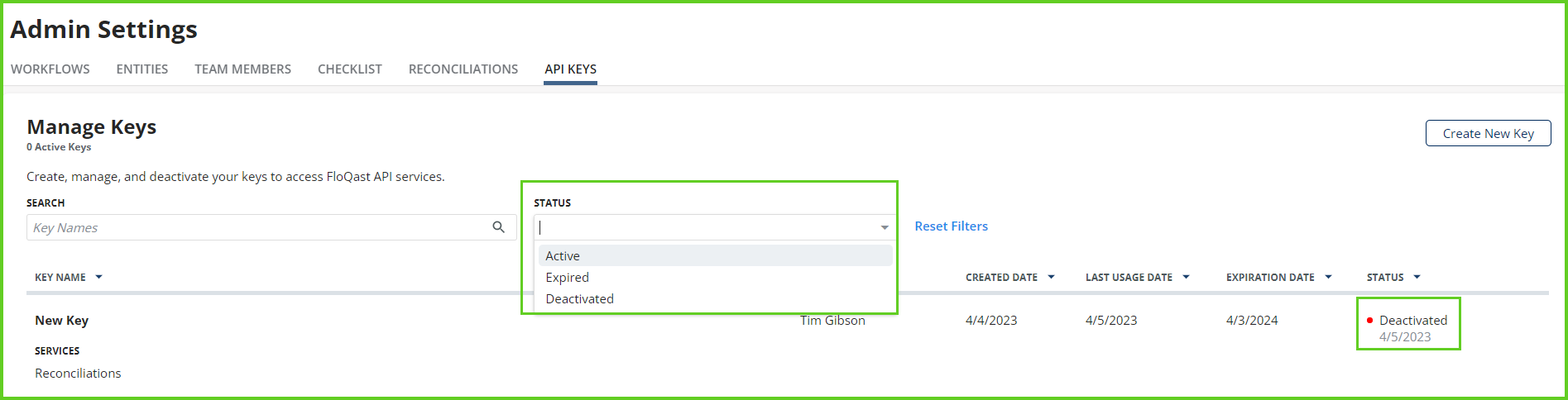 Deactivated and expired keys