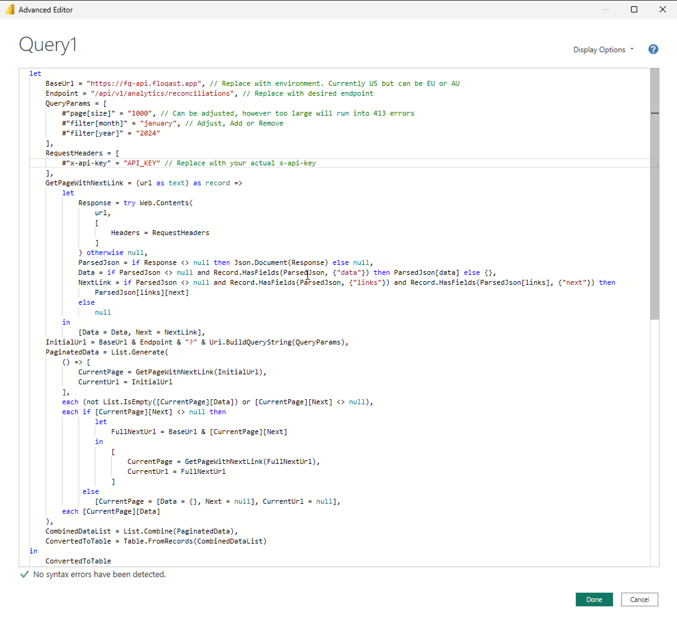 Filled in advanced query editor