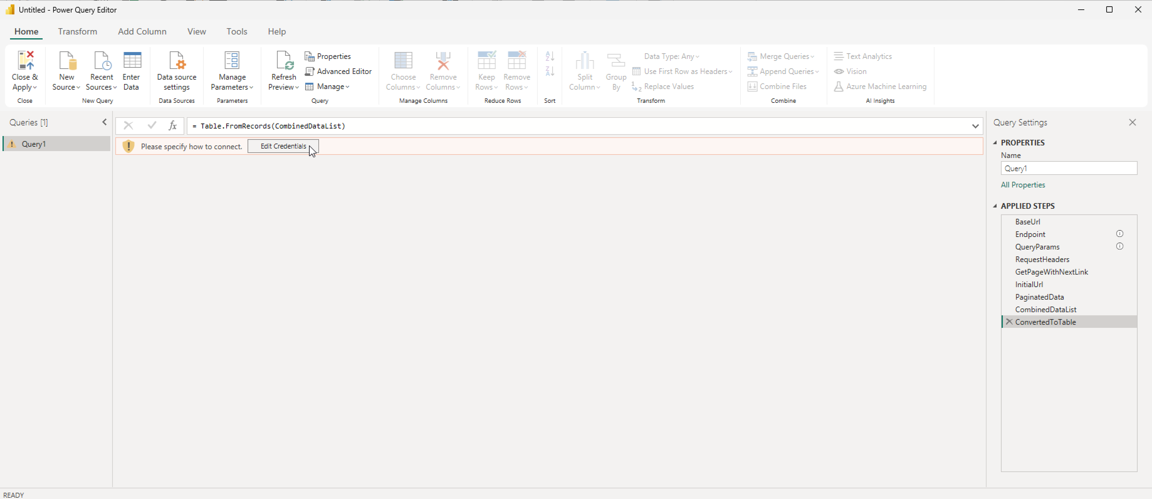 Alert to edit credentials